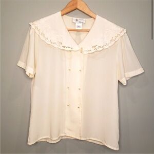 Vintage Button Up Embroidered Cream Blouse "Braemar by Jeremy Scott"